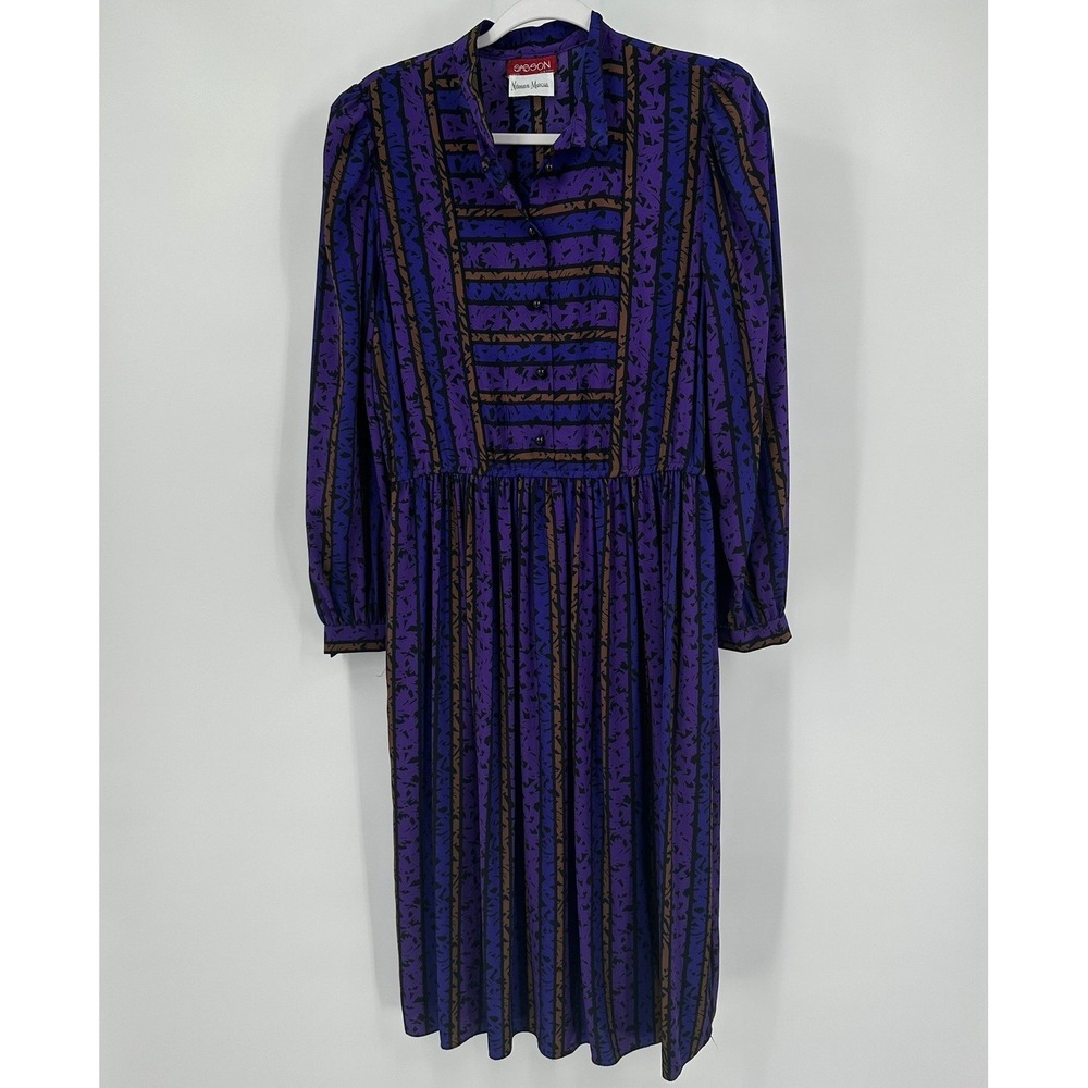Sasson Neiman Marcus Women Art Deco Midi Dress Size 8 Bold Vintage Mod Secretary